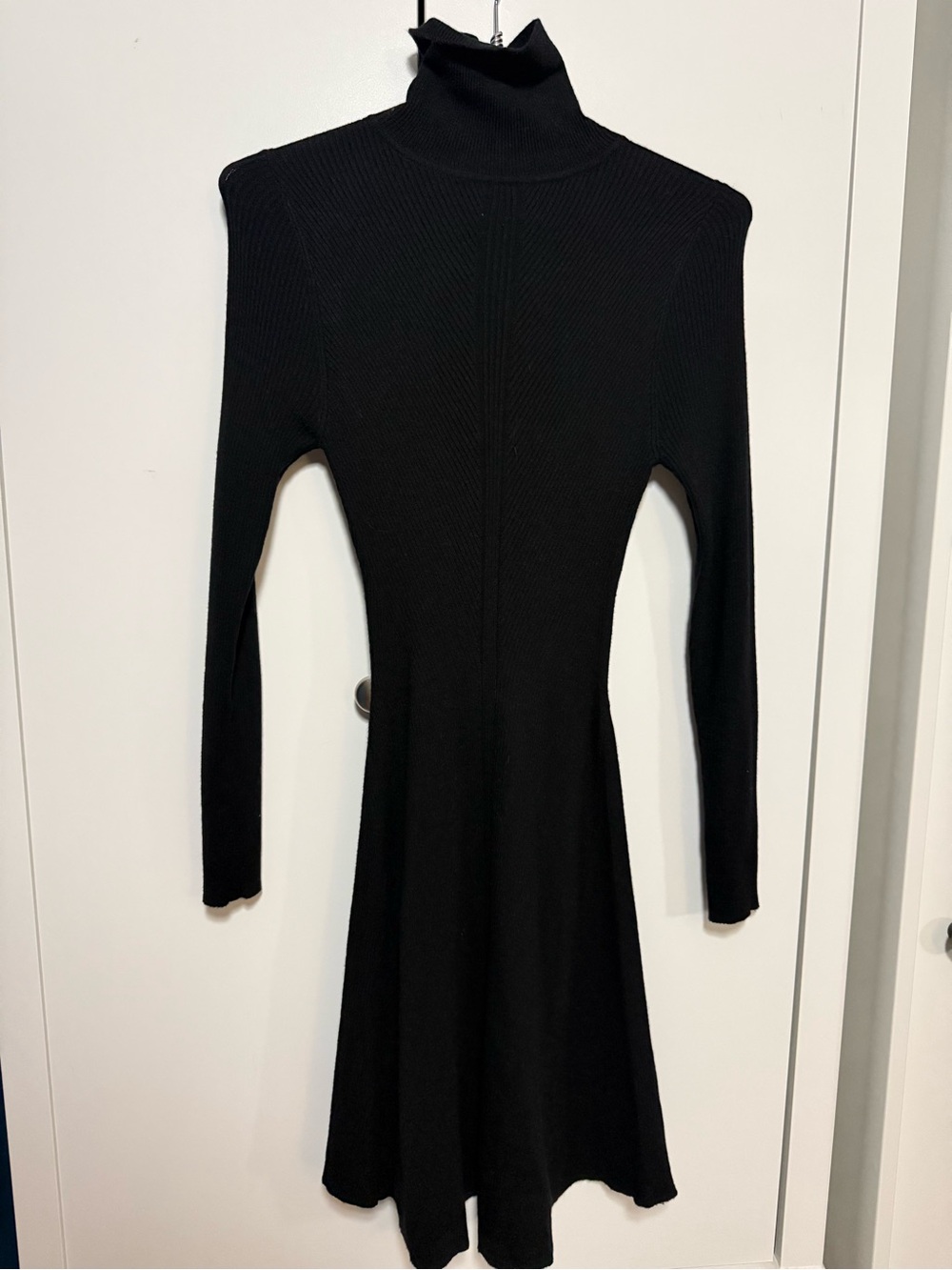 Active USA Black Ribbed Turtleneck Fit-and-Flare Dress